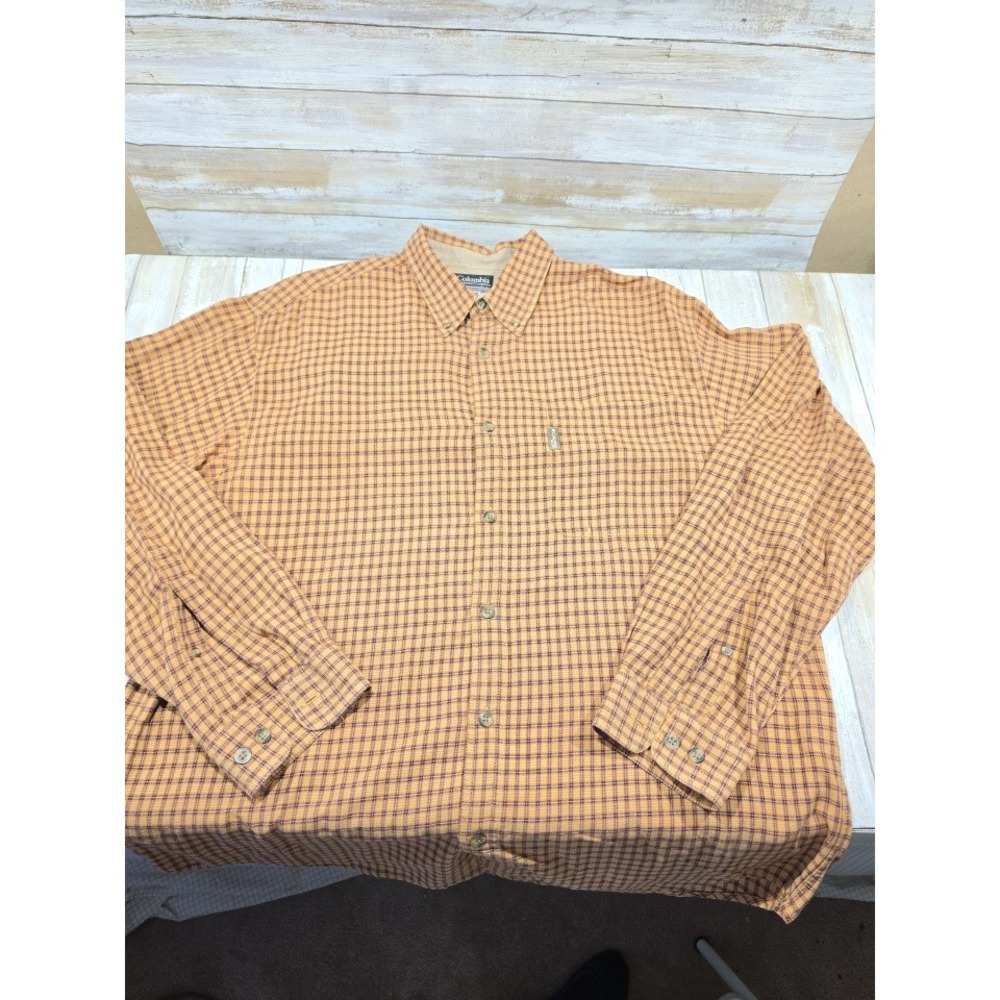 Columbia Mens Plaid Button Down Shirt Orange Tan Long Sleeve XM7968 Size L‎